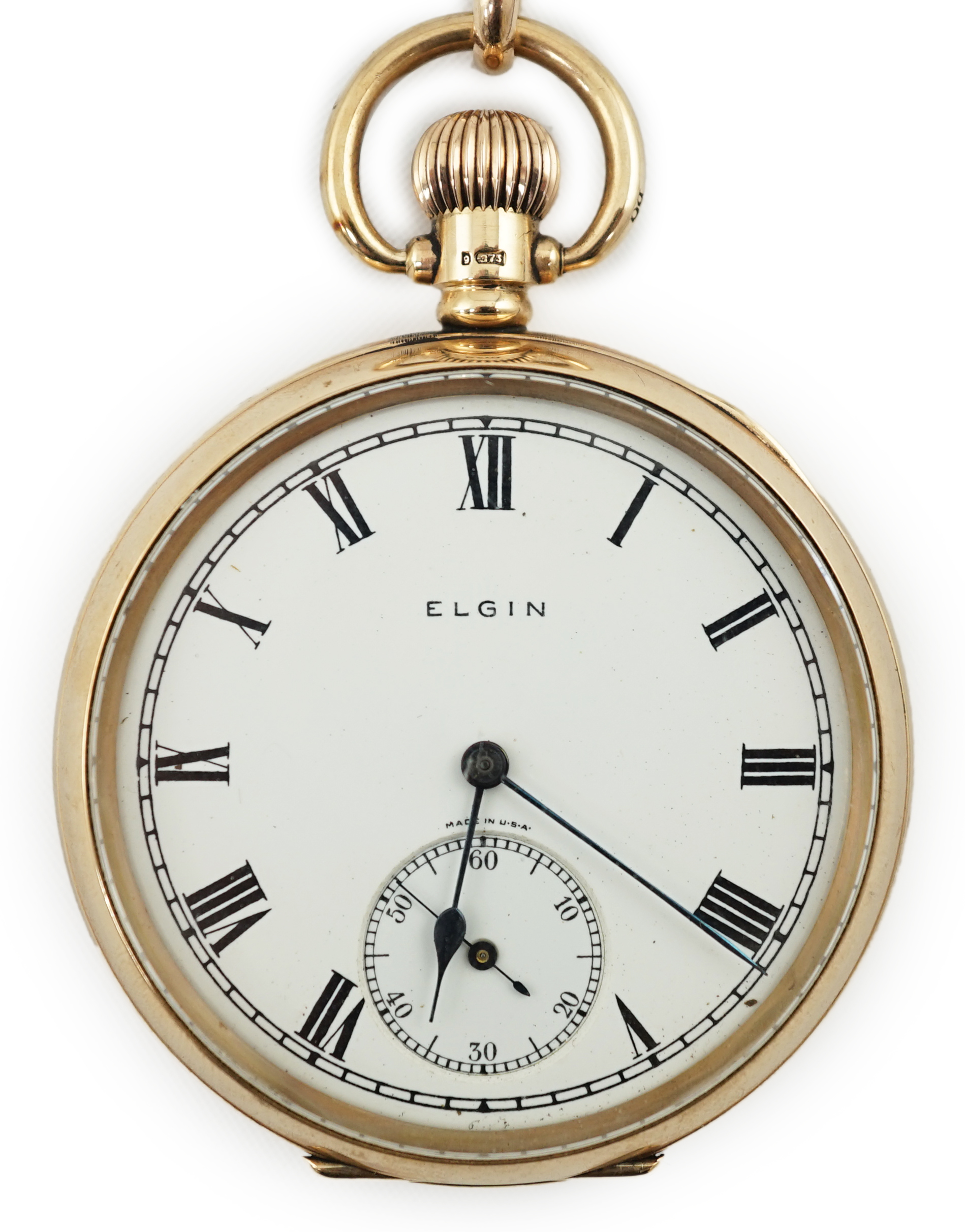 A George V 9ct gold Elgin open face keyless pocket watch